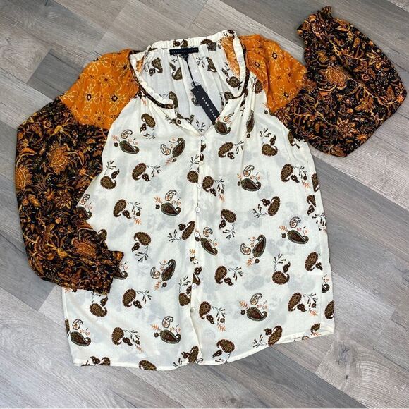 Jane & Delancey Paisley Floral Pattern Block Peasant Blouse Small - Picture 12 of 12